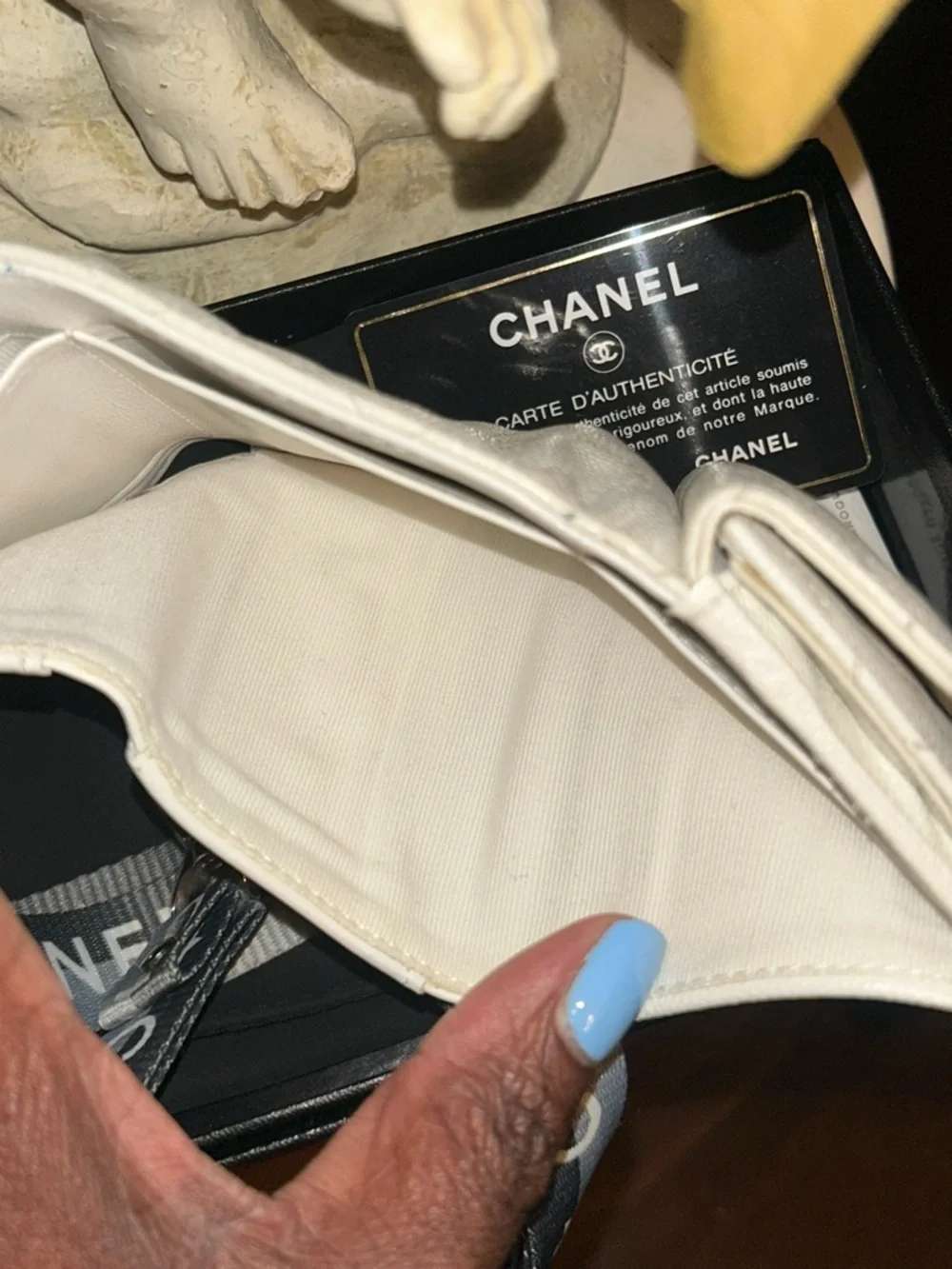 CHANEL White Quilted Caviar Classique Small Flap Wallet with CC Logo